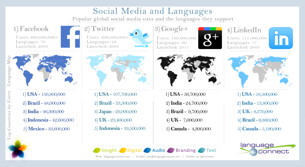 Social Media Sites By Language Infographic