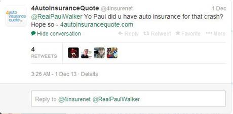 4AutoInsuranceQuote Real Paul Walker Tweet