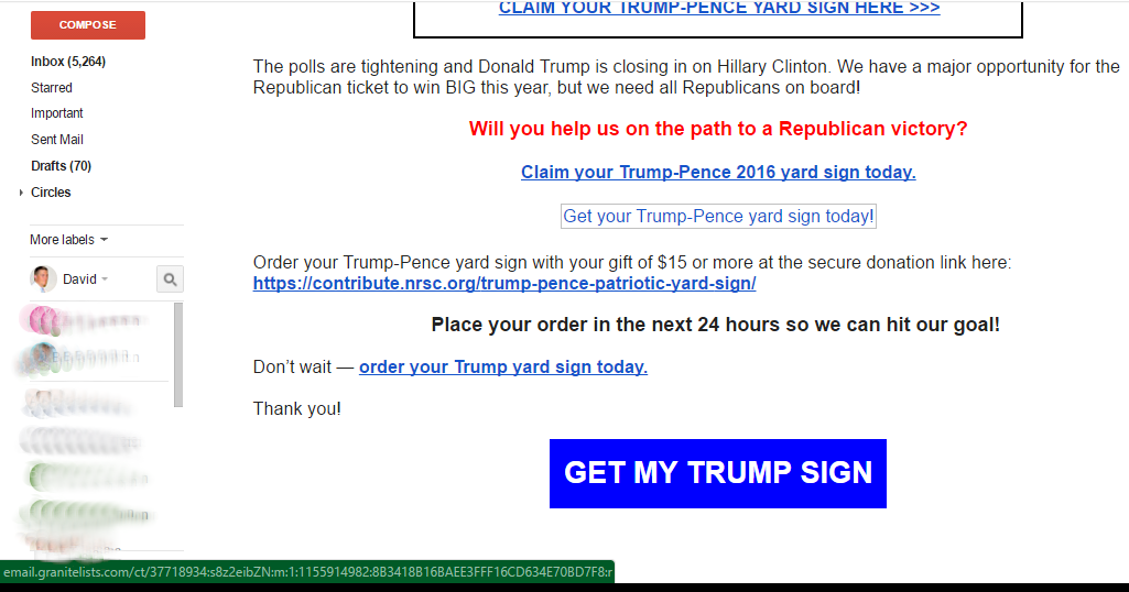 Donald Trump Spam Email Mismatching URLs Screenshot