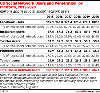 Table: Social Network Users Penetration Plaftorm - 2015-2020