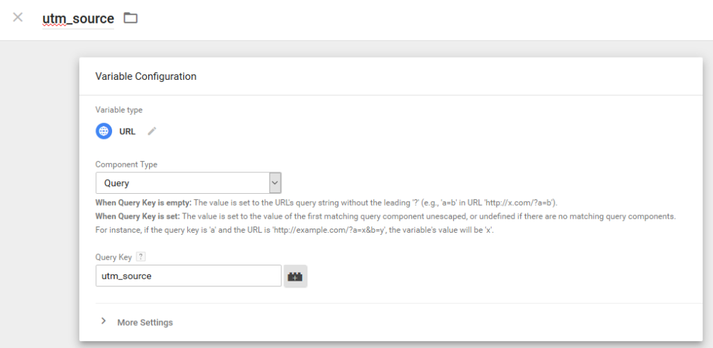 Screenshot: GTM utm_source Variable Configuration