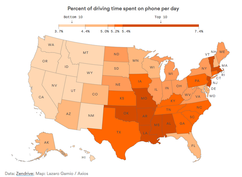 Map: Distracted Driving By State