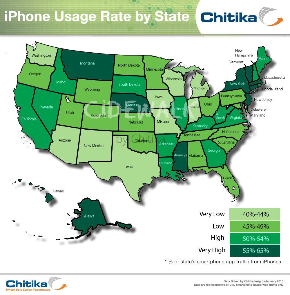 Map: iPhone Usage Rate By State