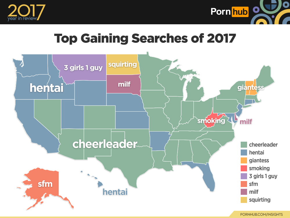 Map: Top Gaining Porn Searches Of 2017