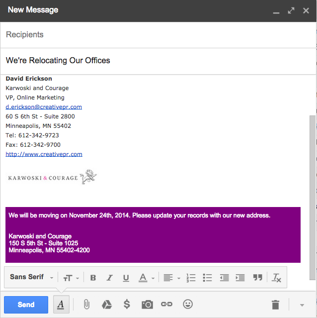 Relocating Your Offices Email Signature