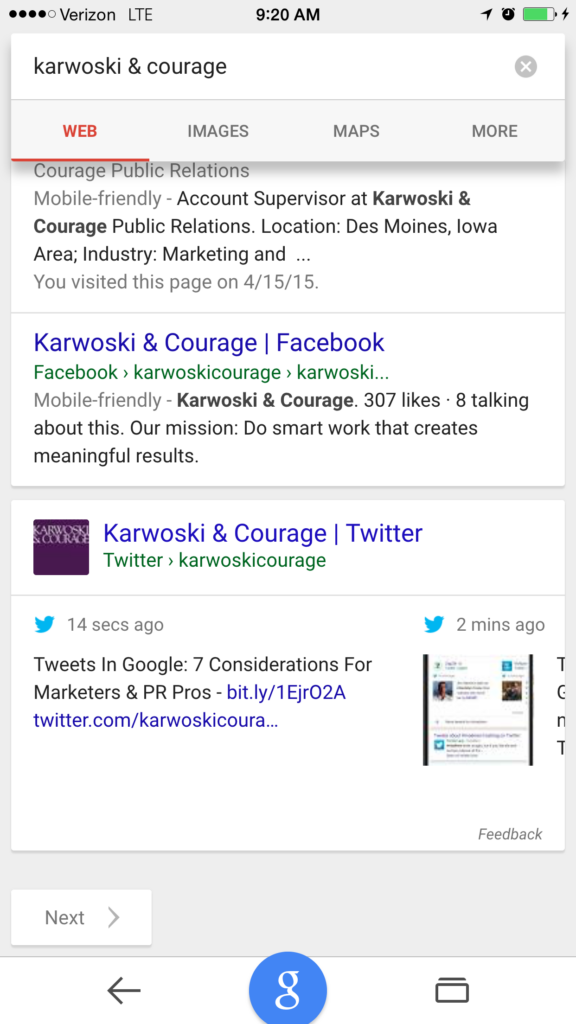 Screenshot: Tweets In Search - KC Tweets