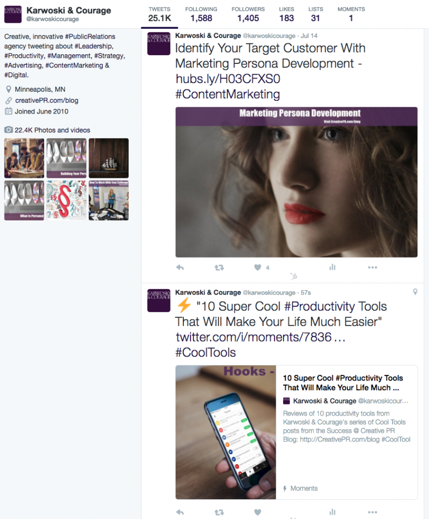 Screenshot: Twitter Moments - Profile Feed